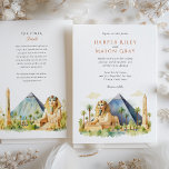 Luxor Las Vegas Wedding Kaart<br><div class="desc">Ga op een onvergetelijke reis met deze opvallende huwelijksuitnodiging, met een levendige waterverf van het iconische Luxor Hotel & Casino in Las Vegas. Het kunstwerk legt prachtig de majestueuze Sfinx, de grote piramide en de kenmerkende obelisk vast, allemaal tegen een zachte hemel. Weelderige groene palmbomen en gestileerde goudgele vederachtige loof...</div>