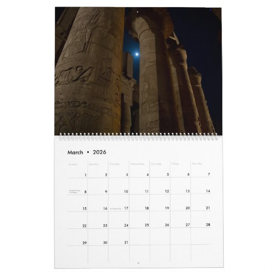 Luxor Modern Egypte Avenue van Sphinxes Zonneboot Kalender (Mar 2026)