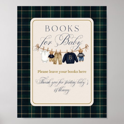 Luxsary  Bear Plaid Baby Shower Books Poster (Voorkant)