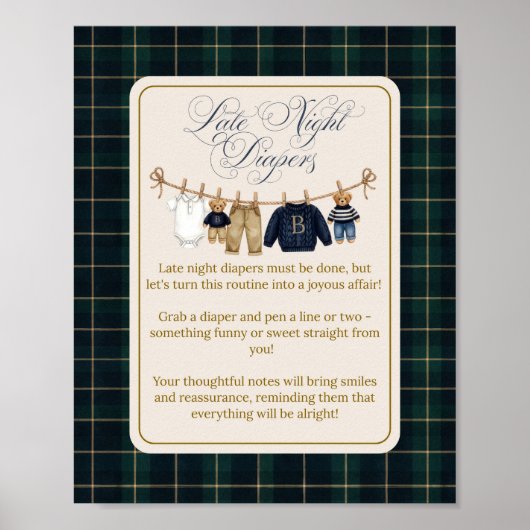 Luxsary  Bear Plaid Baby Shower Diaper Notes Game Poster (Voorkant)