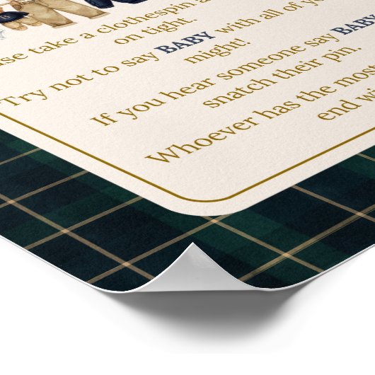 Luxsary  Bear Plaid Baby Shower Dont Say Game Poster (Hoek)