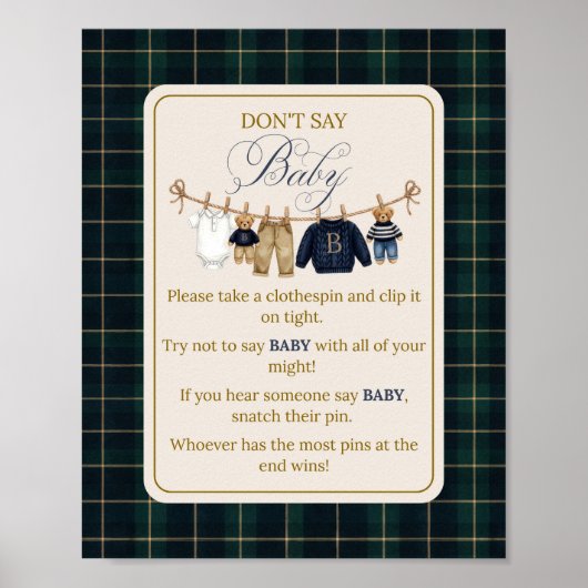 Luxsary  Bear Plaid Baby Shower Dont Say Game Poster (Voorkant)