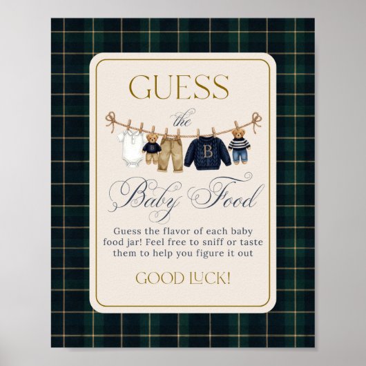 Luxsary  Bear Plaid Baby Shower Guess Baby Food Poster (Voorkant)