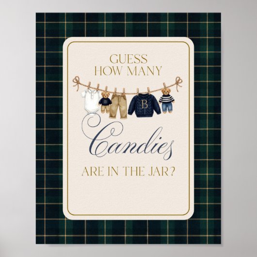 Luxsary  Bear Plaid Baby Shower Guess Candies Poster (Voorkant)