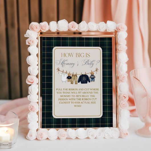 Luxsary  Bear Plaid Baby Shower Mom Belly Game Poster
