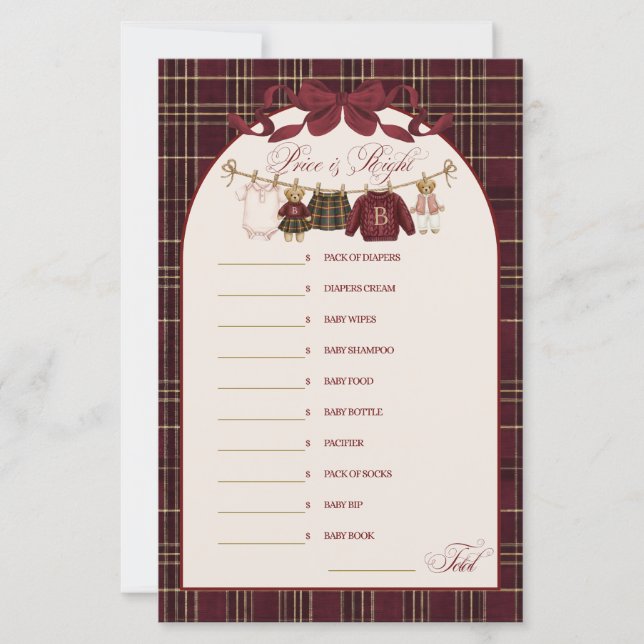 Luxsary Teddy Baby Shower Girl Plaid Game (Voorkant)