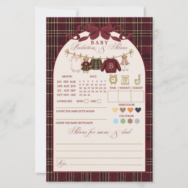 Luxsary Teddy Baby Shower Girl Plaid Game (Voorkant)