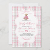 Luxsary Teddy Bear Pink Plaid Baby Girl Shower  Kaart (Voorkant)