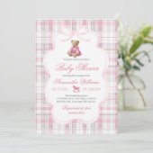 Luxsary Teddy Bear Pink Plaid Baby Girl Shower  Kaart (Staand voorkant)