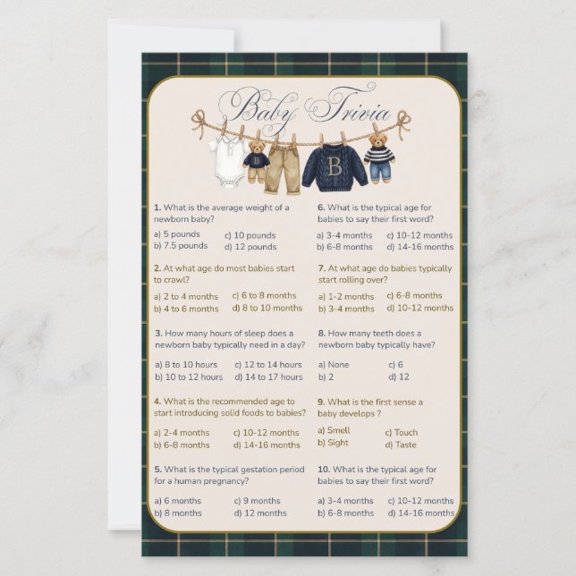 Luxsary Teddy Bear Plaid Baby Shower Game (Voorkant)