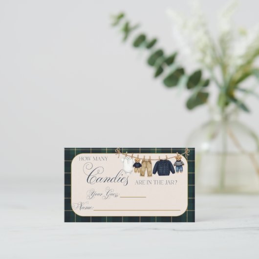 Luxsary Teddy Bear Plaid Baby Shower Guess Game Informatiekaartje (Staand voorkant)