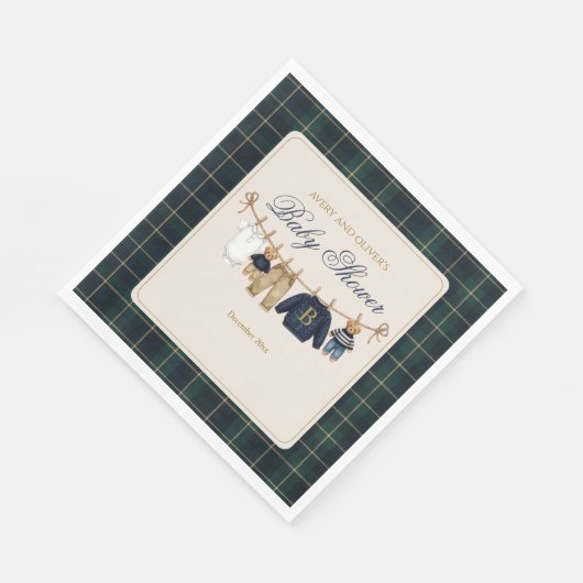 Luxsary Teddy Bear Plaid Baby Shower  Servet (Hoek)
