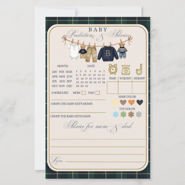 Luxsary teddybeer geruite babyshower spel (Voorkant)