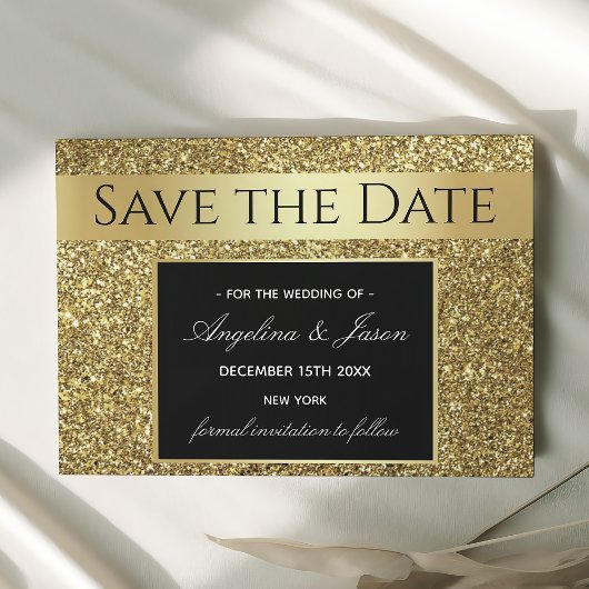 Luxueel zwart en gouden bruiloft save the date