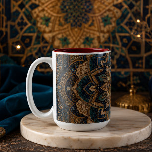 Luxueus Blauw & Goud Islamitisch Geometrisch Manda Tweekleurige Koffiemok