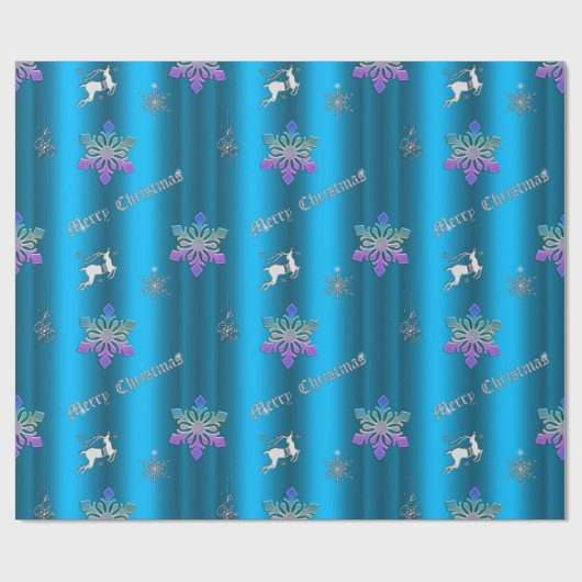 Luxueus blauw kerstfeest cadeaupapier (Vlak)