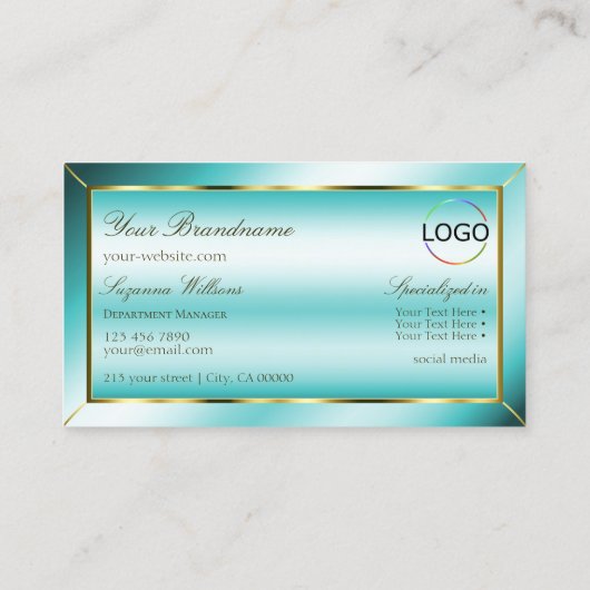 Luxueus Blauwgroen Gold Decor met monogram en Logo Visitekaartje (Achterkant)