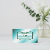 Luxueus Blauwgroen Gold Decor met monogram en Logo Visitekaartje (Staand voorkant)