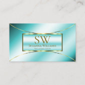 Luxueus Blauwgroen Gold Decor met monogram en Logo Visitekaartje (Voorkant)