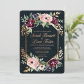 Luxueus bruine bloemen bruiloft uitnodiging templa (Staand voorkant)