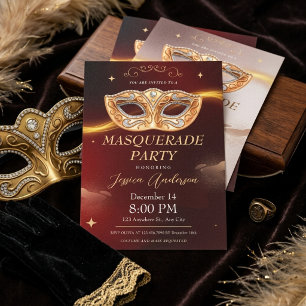 Luxueus Burgundy Gouden Masker Maskerade Feest Kaart