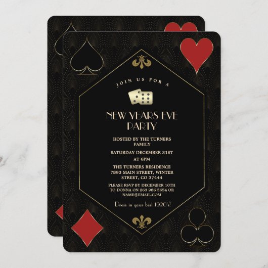 Luxueus Casino Vegas Goud Gatsby Oud en Nieuw  Kaart (Voorkant / Achterkant)