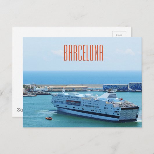 Luxueus cruiseschip dat de haven van Barcelona ver Briefkaart (Voorkant / Achterkant)