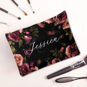 Luxueus donkerroze bordeaux botanisch bloemmotief etui