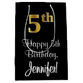 Luxueus, elegant, Faux Gold Blik 5e verjaardag Medium Cadeauzakje (Voorkant)