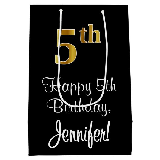 Luxueus, elegant, Faux Gold Blik 5e verjaardag Medium Cadeauzakje (Achterkant)