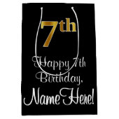 Luxueus, elegant, Faux Gold Blik 7e verjaardag Medium Cadeauzakje (Voorkant)