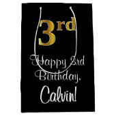 Luxueus, elegant, Faux Gold-look, 3de verjaardag Medium Cadeauzakje (Voorkant)