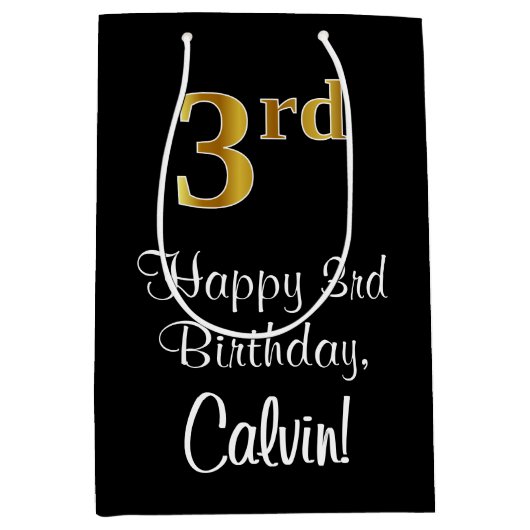 Luxueus, elegant, Faux Gold-look, 3de verjaardag Medium Cadeauzakje (Voorkant)