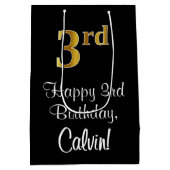 Luxueus, elegant, Faux Gold-look, 3de verjaardag Medium Cadeauzakje (Achterkant)