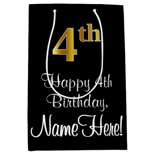 Luxueus, elegant, Faux Gold look 4e verjaardag Medium Cadeauzakje (Voorkant)