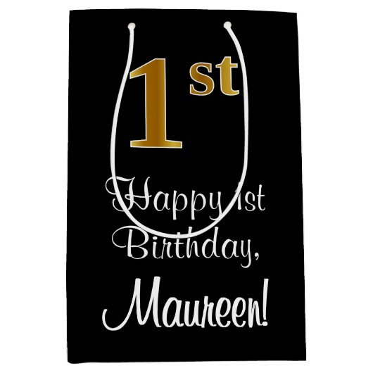 Luxueus, elegant, Faux Gold look, eerste verjaarda Medium Cadeauzakje (Voorkant)