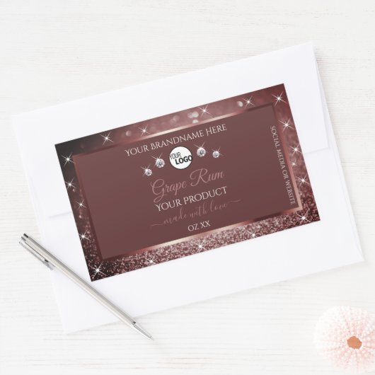 Luxueus Glitter-etiket met Logo Rechthoekige Sticker (Envelop)