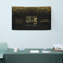Luxueus goud Arabische kalligrafie Hajj Mubarak Spandoek