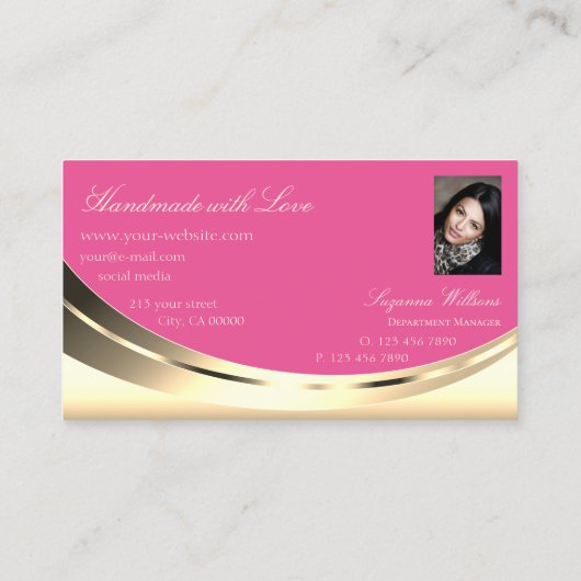 Luxueus goud en roze met foto's met Sparkle Diamon Visitekaartje (Achterkant)