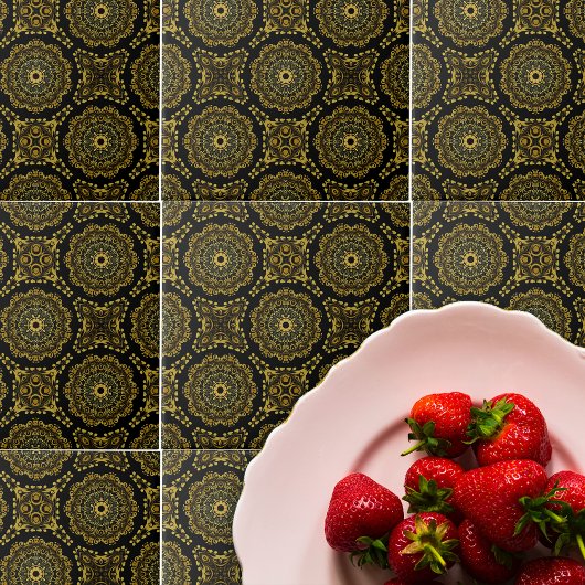 Luxueus goud- en zwart-barokesisch patroon tegeltje