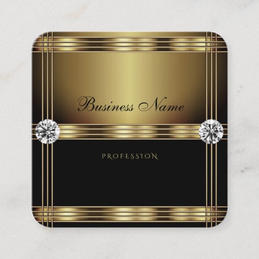 Luxueus goud en zwart met lumierige diamanten vierkante visitekaartje (Voorkant)