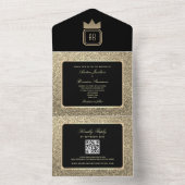 Luxueus gouden glitters en zwarte trouw all in one uitnodiging (Binnen)