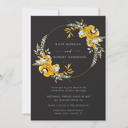 luxueus goudturquoise floral bruiloft uitnodiging (Voorkant)