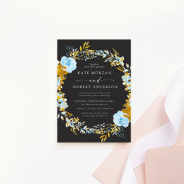 luxueus goudturquoise floral bruiloft uitnodiging