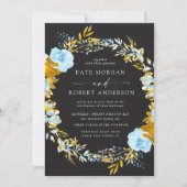 luxueus goudturquoise floral bruiloft uitnodiging (Voorkant)