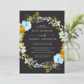 luxueus goudturquoise floral bruiloft uitnodiging (Staand voorkant)