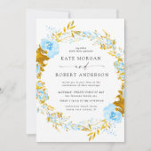luxueus goudturquoise floral bruiloft uitnodiging (Voorkant)