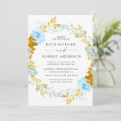 luxueus goudturquoise floral bruiloft uitnodiging (Staand voorkant)