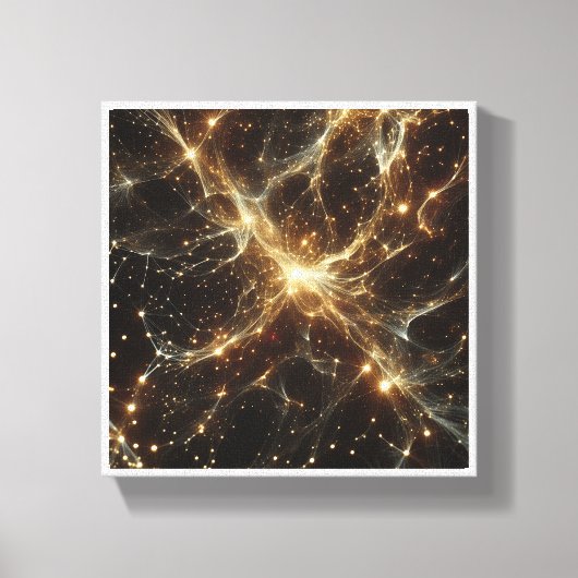 Luxueus Gulden Kosmisch Netwerk - Abstracte Galaxy Canvas Afdruk (Voorkant)