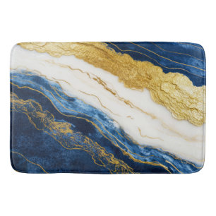 Luxueus marineblauw & bladgoud marmer badmat